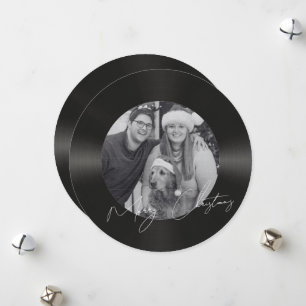 Retro vinyl-posta fotochristmas julkort