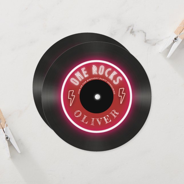 Retro vinyl-postpojke, första födelsedag inbjudningar (Fram/Back In Situ)