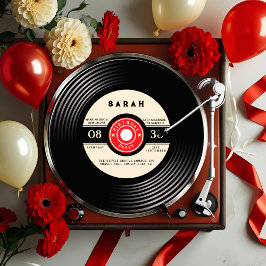 Retro Vinyl Record Birthday-inbjudan Inbjudningar