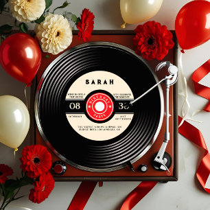 Retro Vinyl Record Birthday-inbjudan Inbjudningar