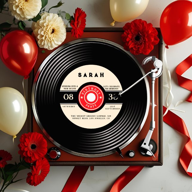 Retro Vinyl Record Birthday-inbjudan Inbjudningar (Skapare uppladdad)