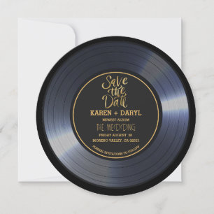Retro Vinyl Record Black Bröllop spara datum Inv Inbjudningar