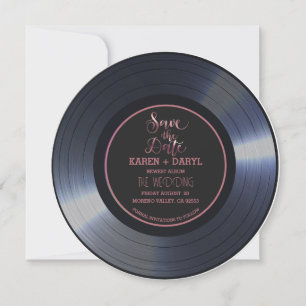 Retro Vinyl Record Black Bröllop spara datum Inv Inbjudningar
