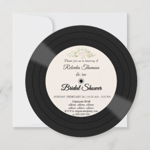 Retro Vinyl Record blommigt inbjudningskort för mö