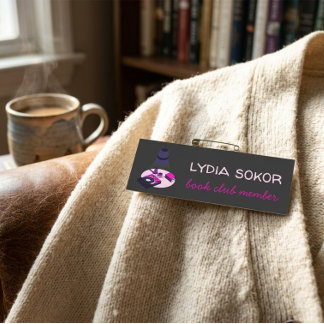 Retro Vinyl Record & Books Book Club Member Name  Namnbricka