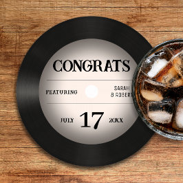 Retro Vinyl Record Bröllop Grattisar Underlägg Papper Rund