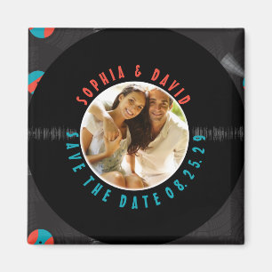 Retro Vinyl Record Bröllop PHOTO SPARA DATUM Magnet