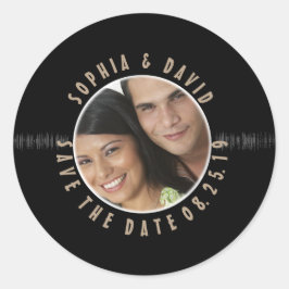 Retro Vinyl Record Bröllop PHOTO SPARA DATUM Runt Klistermärke