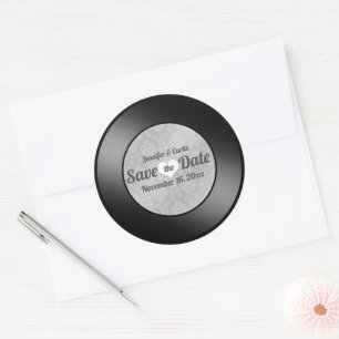 Retro Vinyl Record Bröllop spara datum Runt Klistermärke