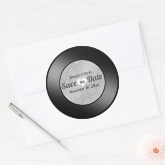 Retro Vinyl Record Bröllop spara datum Runt Klistermärke