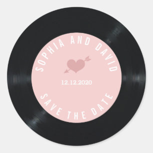  Retro Vinyl Record Bröllop spara datum Runt Klistermärke