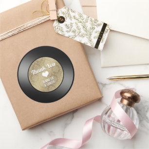 Retro Vinyl Record Bröllop Tack Classic Round Runt Klistermärke