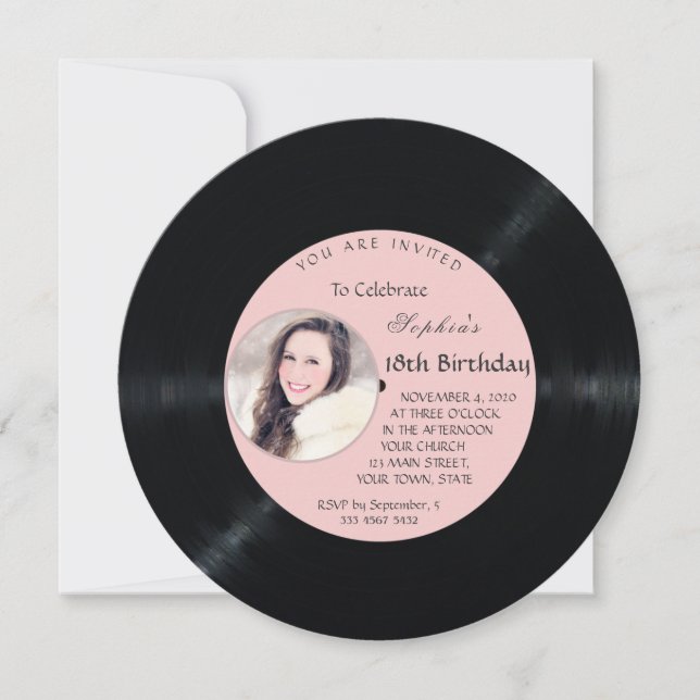Retro Vinyl Record Foto Birthday-inbjudan Inbjudningar (Framsida)