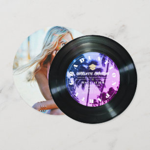 Retro Vinyl Record Handflatan Träd Photo Studenten Inbjudningar