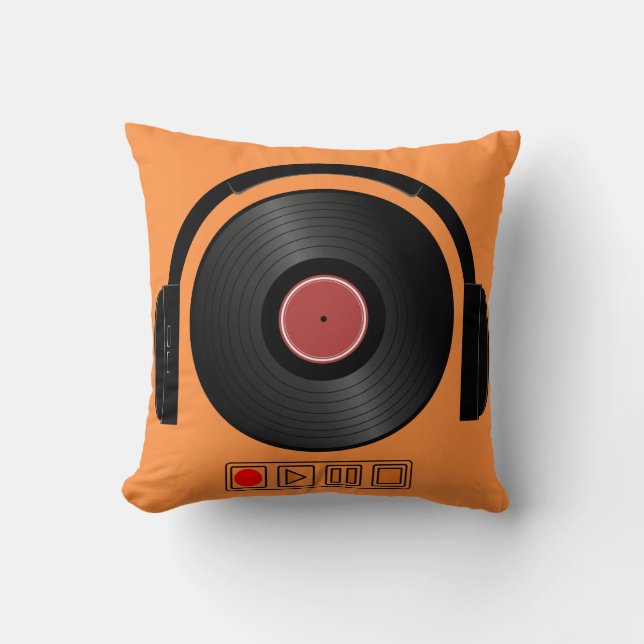 Retro Vinyl Record Headphones Music Pillow Kudde (Framsida)