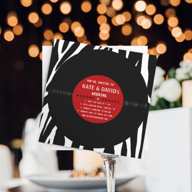 Retro Vinyl Record l Modern bröllopsinbjudan Inbjudningar (Skapare uppladdad)
