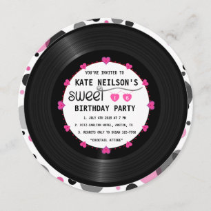 Retro Vinyl Record l Modern Chic Sweet 16 B'day Inbjudningar
