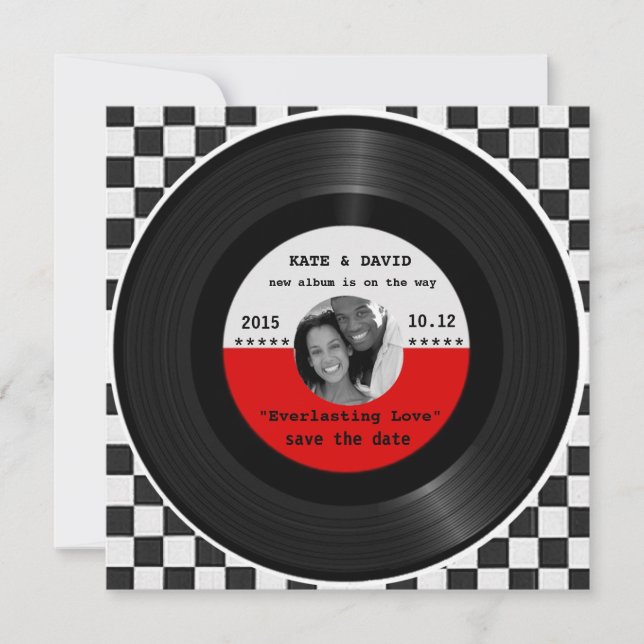 Retro Vinyl Record l Modern Spara-the-Date Spara Datumet (Framsida)