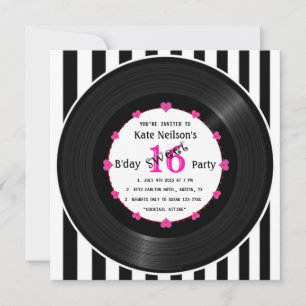 Retro Vinyl Record l Modern Sweet 16 B'day Inbjudningar