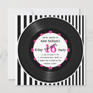 Retro Vinyl Record l Modern Sweet 16 B'day Inbjudningar