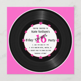 Retro Vinyl Record l Modern Sweet 16 B'day Inbjudningar