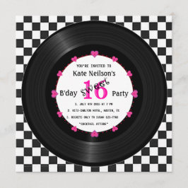 Retro Vinyl Record l Modern Sweet 16 B'day Inbjudningar