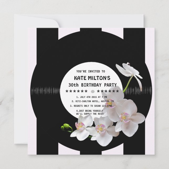 Retro Vinyl Record Modern Orchids Birthday Inbjuda Inbjudningar (Framsida)