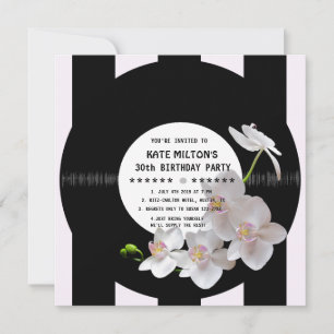 Retro Vinyl Record Modern Orchids Birthday Inbjuda Inbjudningar