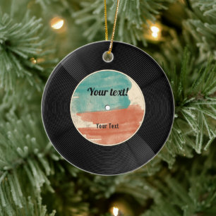Retro Vinyl Record Music Album Julgransprydnad Keramik