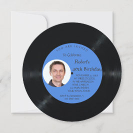 Retro Vinyl Record Music Man 40 Photo Birthday Inbjudningar