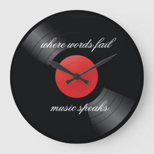 Retro Vinyl Record Music-tema Stor Klocka