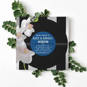Retro Vinyl Record Orchids Modern Bröllopsinbjudni Inbjudningar