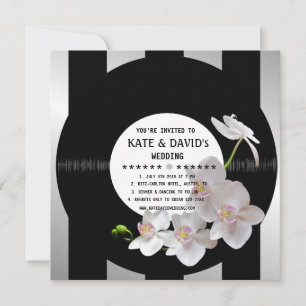 Retro Vinyl Record Orchids Modern Bröllopsinbjudni Inbjudningar