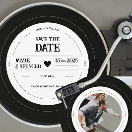 Retro Vinyl Record Photo Bröllop spara datum Inbjudningar