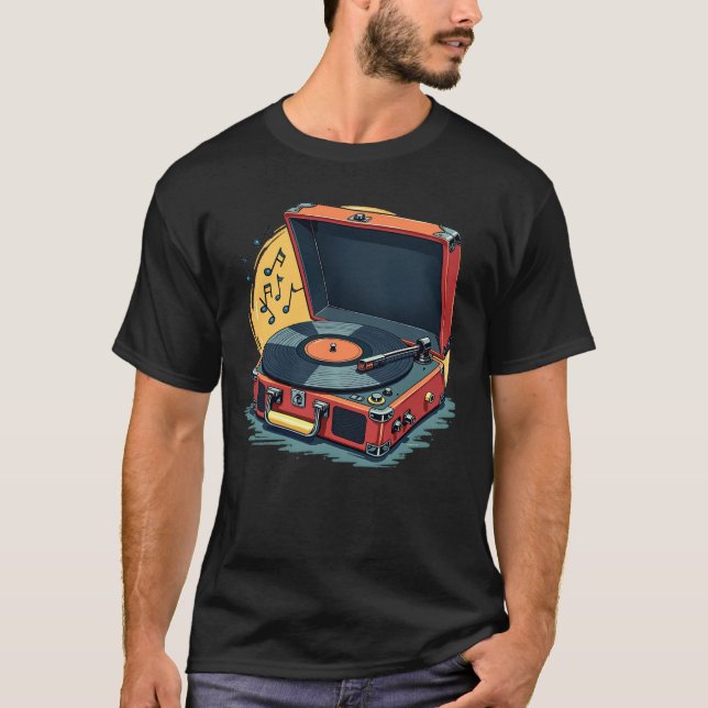 Retro Vinyl Record Player Vibes T Shirt (Framsida)