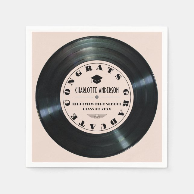 Retro Vinyl Record Rosa Studenten Pappersservett (Framsidan)