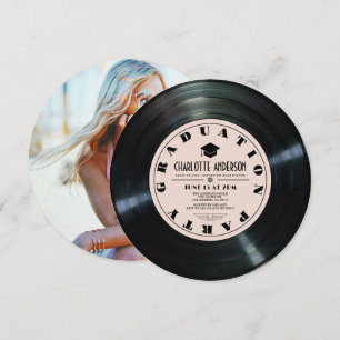 Retro Vinyl Record Rosa Studenten Photo Inbjudningar