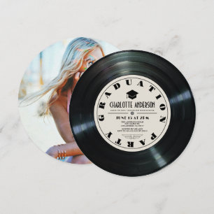 Retro Vinyl Record Tan Studenten Photo Inbjudningar