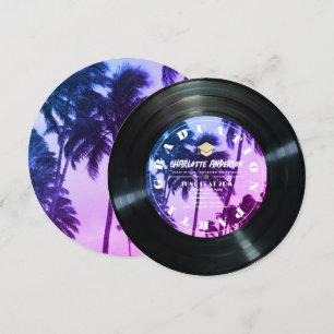 Retro Vinyl Record Tropical Handflatan Träd Studen Inbjudningar