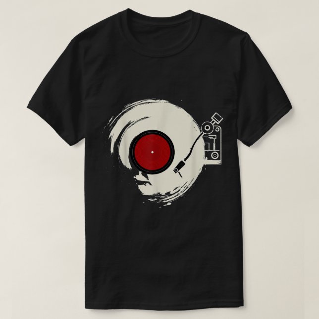 Retro Vinyl Record Turntable Design T Shirt (Design framsida)