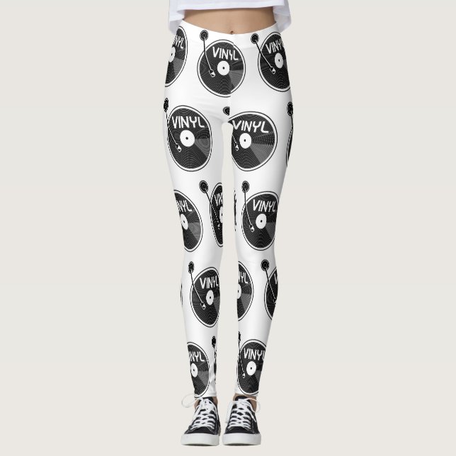 Retro Vinyl Record Turntable Leggings (Framsida)