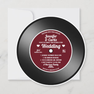 Retro Vinyl Record Vin Red Wedding bjudande Inbjudningar
