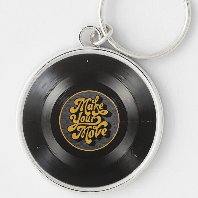 Retro Vinyl Rund Silverfärgad Nyckelring (Framsidan)