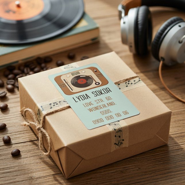 Retro Vinyl Skivspelare Fraktetikett Fraktsedel (Skapare uppladdad)