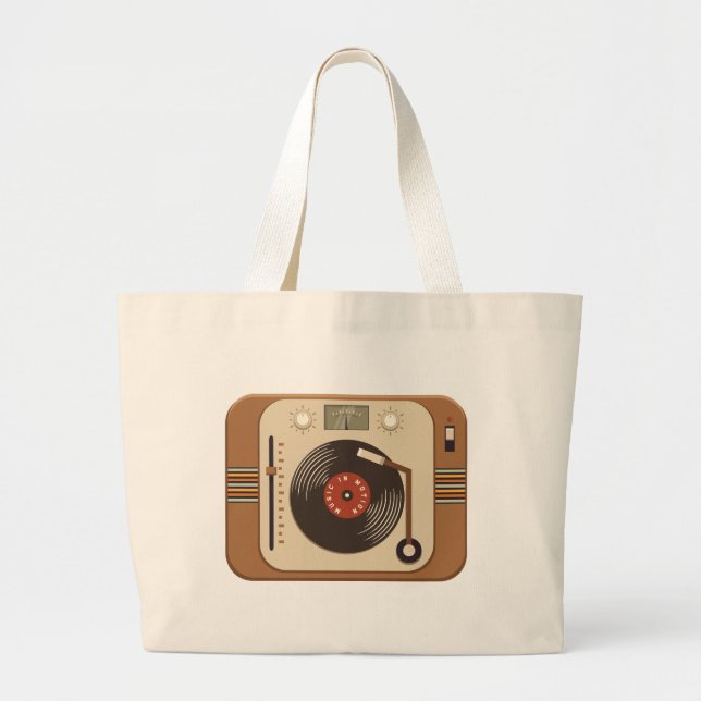 Retro Vinyl Turntable Tote Bag Jumbo Tygkasse (Framsidan)