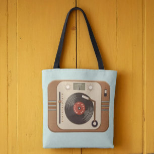 Retro Vinyl Turntable Tote Bag Tygkasse