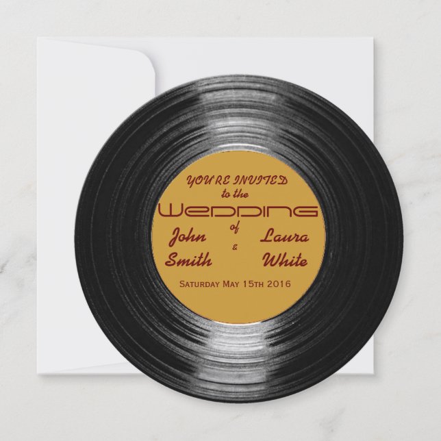 Retro Vinyl Wedding-inbjudan Inbjudningar (Framsida)