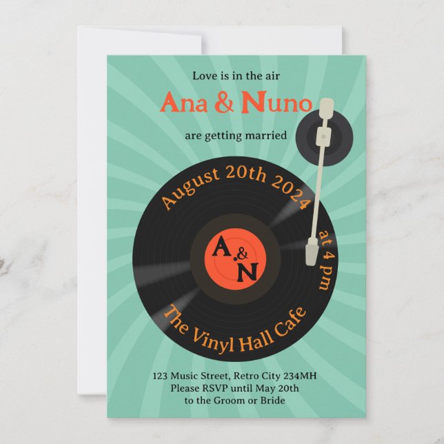 Retro Vinyl Wedding-inbjudan Inbjudningar (Framsida)
