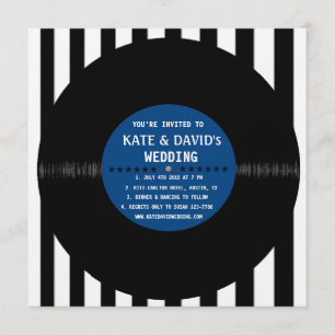 Retro vinylpost Modern bröllopsinbjudan (blå) Inbjudningar