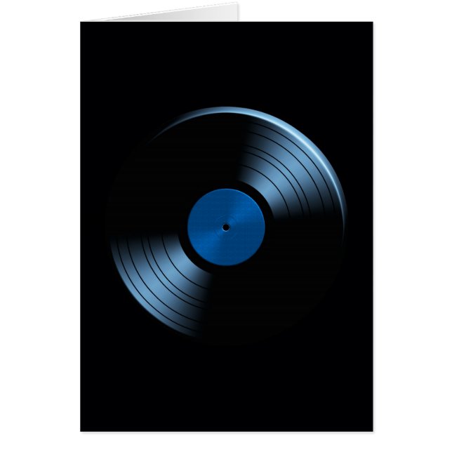 Retro vinylrekordalbum i blått hälsningskort (Framsidan)